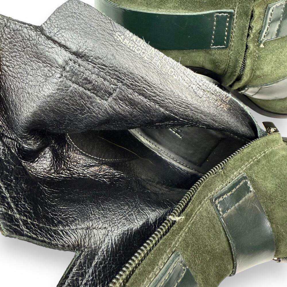 DIESEL green suede strapped buckle heeled pointed toe boots - Picture 9 of 16